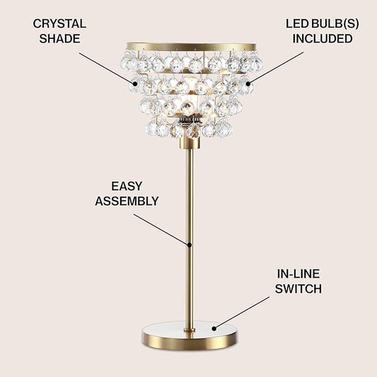 JONATHAN Y 25" Brass Gold/Clear Table Lamp, Modern Industrial Chandelier Style Light, Clear Crystal Beads, Glam Bedside Nightstand Lamp for Bedroom Living Room, LED Bulb Included (JYL9004B)