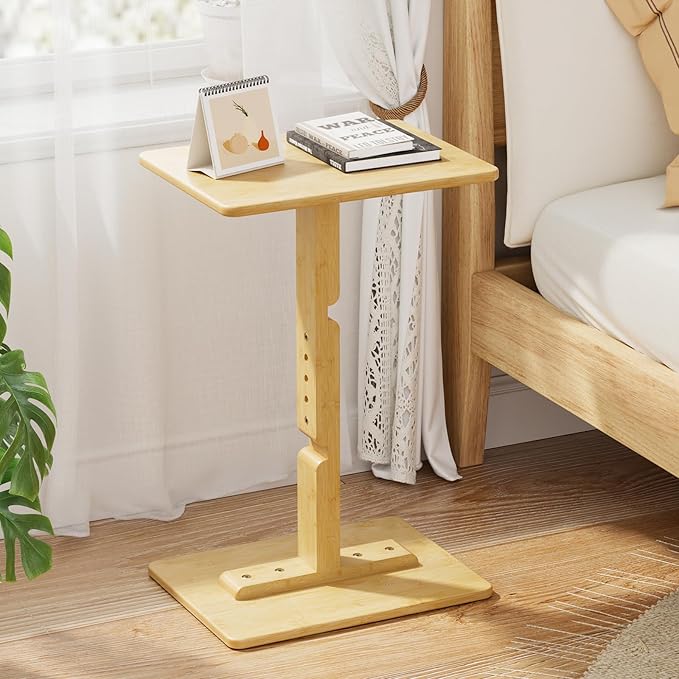Amazer Bamboo TV Tray Table, Height Adjustable Side Table for Small Spaces, Snack Table for Couch, Bed, Chair, Sofa Armrest Tray Table for Eating, Dinner or Laptop, Natural Color