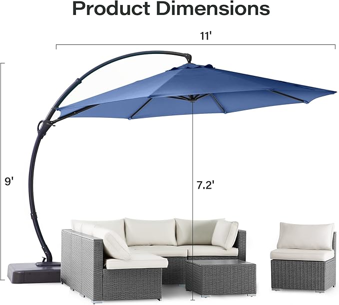 LAUSAINT HOME Outdoor Patio Umbrella with Base included, Deluxe Curvy Cantilever Umbrella Heavy Duty Offset Hanging Umbrella