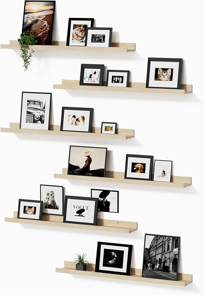 Wall Shelves for Living Room, Nursery Book Shelves Oak Bathroom Shelves Over Toilet Floating Shelves for Wall, Modern Wood Storage for Bedroom, Kid's Room, Kitchen, 36inch, Set of 6
