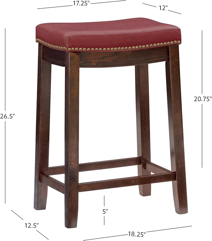 Linon Claridge Red Counter Stool, 26" x 18" x 12.75"