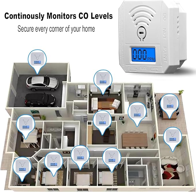Carbon Monoxide Detector,Portable Smart CO Alarm with LCD Display and Sound Warning,CO Monitor Alarm Detector for Home、RV,Battery Powered