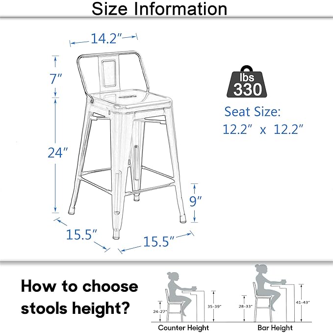 Tongli Metal Bar Stools Set of 4 Barstools Counter Height Bar Stools with Back Industrial Bar Stool Indoor Counter Stool Kitchen Island Stools Modern Bar Chair 24 inch Rusty