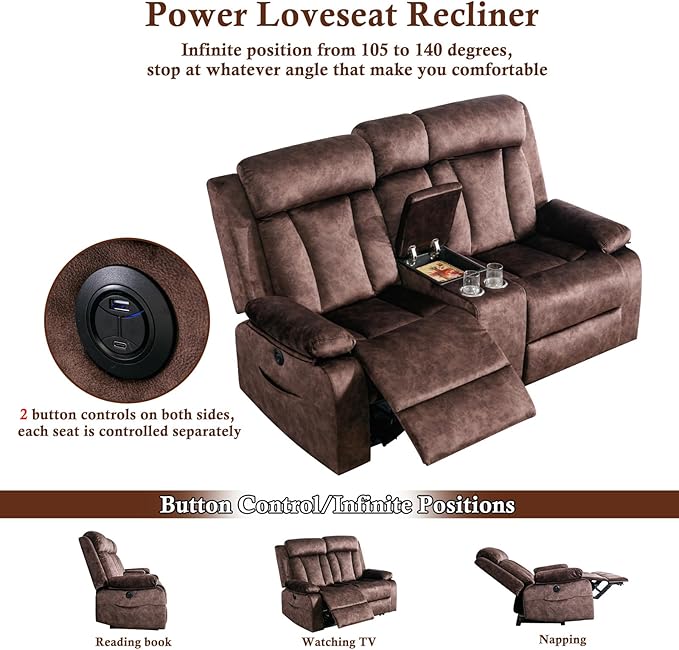 GUEAPY Reclining Sofa and Loveseat Set-Power Reclining Furniture Sets with Heat and Massage, 2 Piece Recliner Couches Set with Console,Drop Down Table,Cup Holders,USB & Type-C Ports for Living Room