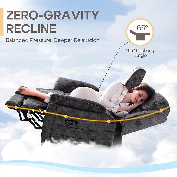 Zero Gravity Power Reclining Loveseat Sofa with Adjustable Headrests, Power Loveseat Recliner with Console, Electric 2-Seater Recliner Couch with Charging Port for Living Room (Velvet, Grey)