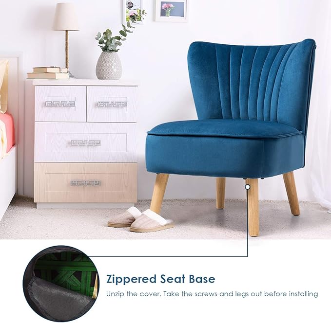 Giantex Set of 2 Velvet Accent Chair, Upholstered Modern Sofa Chair w/Wood Legs, Thickly Padded, Small Armless Wingback Club Chairs for Living Room Bedroom Furniture
