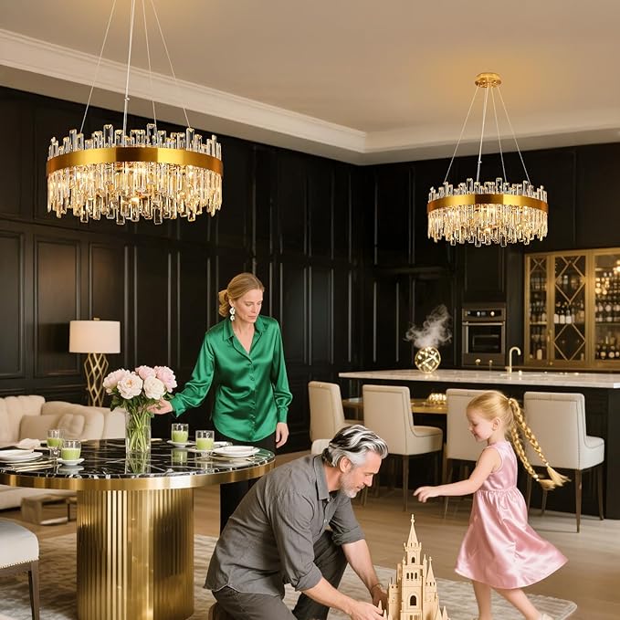 16 Light Gold Crystal Chandelier | Dia 24" Modern Round Crystal Chandeliers for Dining Room | Luxury Ceiling Light Fixture for Living Room | Bedroom | Entryway | Kitchen Island | Foyer