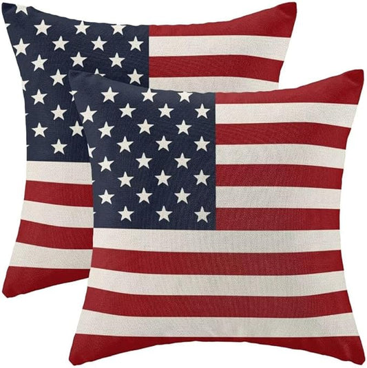 BETGINY 4th of July Pillow Covers 24x24 Set of 2, American Flag Patriotic Decorations Throw Pillow Covers Linen Farmhouse Independence Day Cushion Case for Couch Sofa Summer Home Outdoor Decor