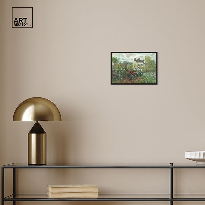 Art Remedy Monet-Garden With Dahlias Impressionism Classic Landscape Paintings Canvas Wall Art, Black Floater Frame, 10"x15"
