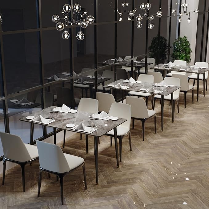 Wisfor Sintered Stone Dining Table: 47.2x27.5 Inch Grey Kitchen Table with Metal Legs - 6-Seat Breakfast Table for Dining Room, Restaurant (No Chairs)