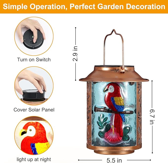 Parrot Solar Lanterns Outdoor Waterproof,Birthday Gifts for Women Mom Grandma Garden Decor,Hanging Solar Lights Wall Mount Decorations for Yard,Front Porch,Patio,Lawn Pathway Landscape