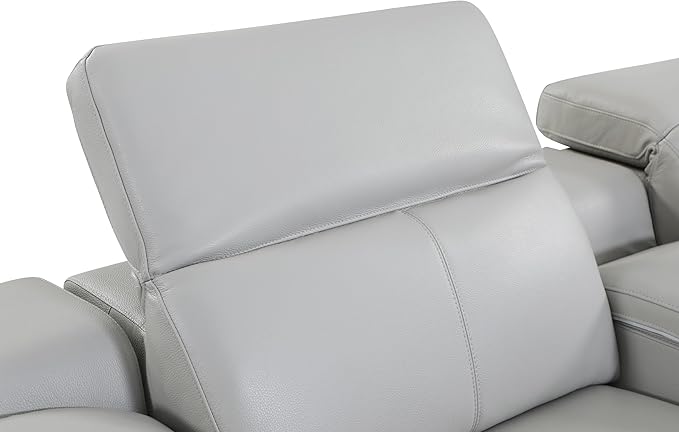 Blackjack Furniture Venice Top Grain Italian Leather Recliner 7 Seater 5 Power Reclining 3 Piece Sofa Set with Adjustable Headrests Modern Seating Sofa, Loveseat and Chair for Living Room, Light Grey