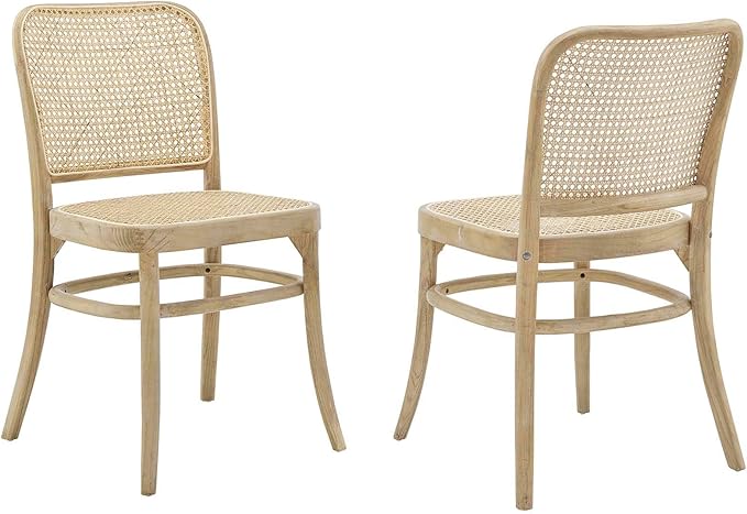 Modway Winona Elm Wood Cane Rattan Seat, Dining Side Chair - Set of 2, Gray