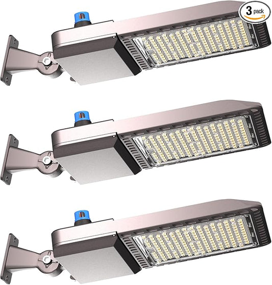 Lightdot 400W(486x1W LED) LED Parking Lot Light Arm Mount 5000K ETL LED Pole Lights Outdoor 60000Lm(150Lm/W) LED Shoebox Light with Smart Photocell for 30-55Ft Height-7Yrs Warranty-3Pack
