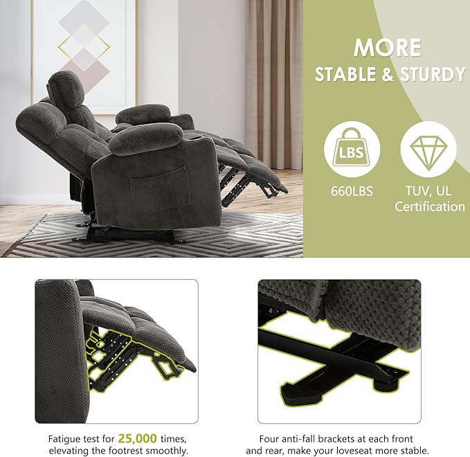 Power Reclining Loveseat with Console, Power Loveseat Recliner Sofa with Heat and Massage, Extended Footrest, Wall Hugger RV Reclining Couch with Cup Holders, Lumbar Support for Living Room
