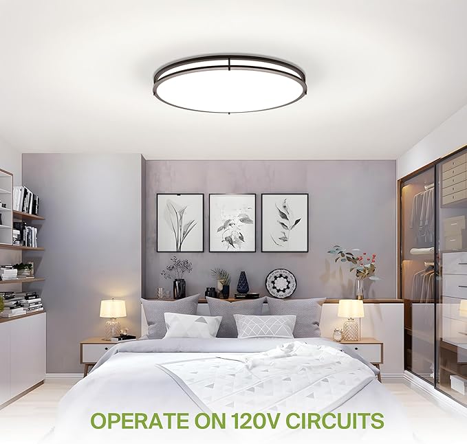 ASD LED 24" Oval Flush Mount Lighting, Close to Ceiling Light Fixture | 5CCT, Dimmable, ETL Listed | 38W 3289LM 2700-5000K 120V | Low Profile Double Ring Lamp | Dark Bronze