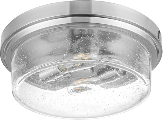 Prominence Home Madalyn 13" Brushed Nickel Flush Mount Clear Square Glass Drum Ceiling Light - 51540-01