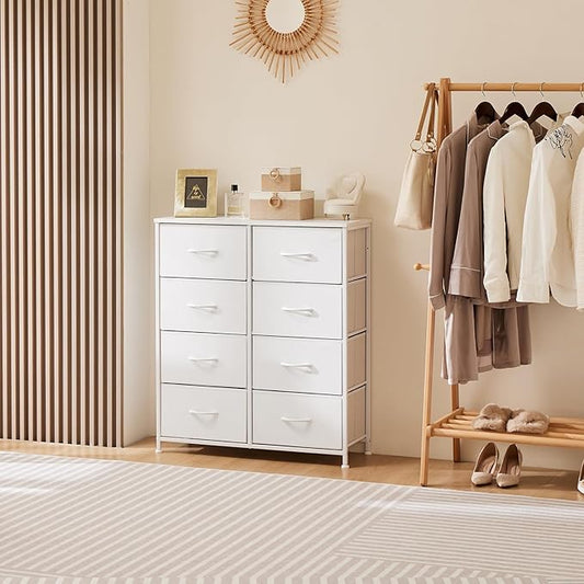 Sweetcrispy Dresser for Bedroom, Chest Organizer Unit with 8 Fabric Bins, Fabric Storage Tower, Drawer Organizer with Steel Frame, Wooden Top for Living Room, Closet