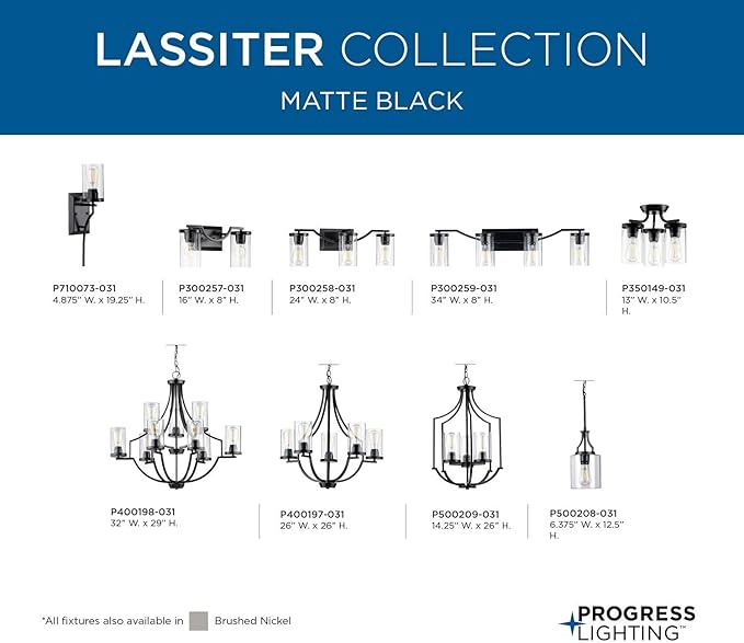 Progress Lighting Lassiter Collection 1-Light Clear Glass Modern Pendant Light Matte Black