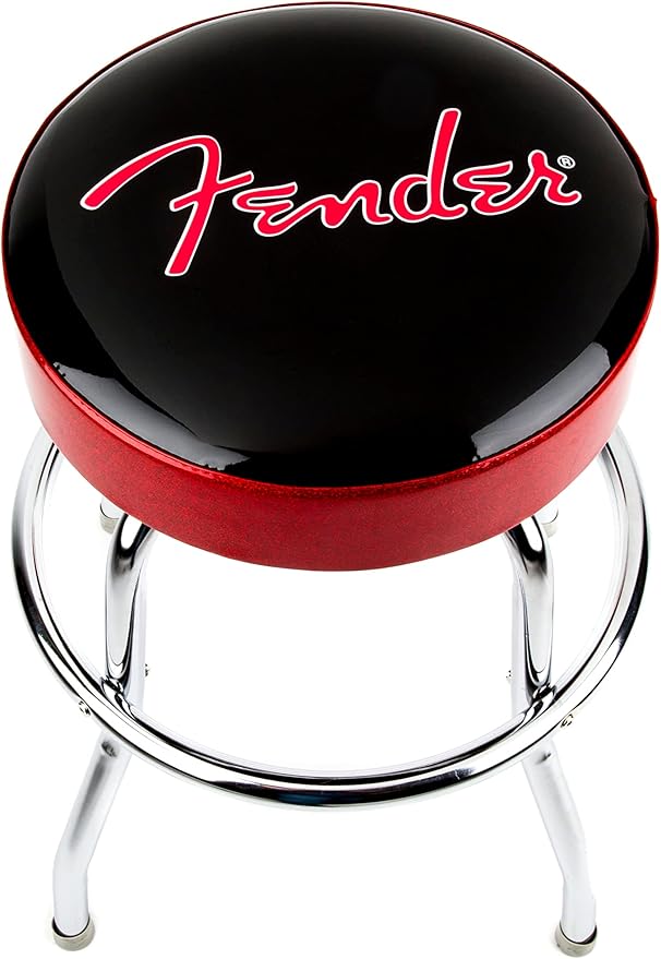 Fender Red Sparkle Logo Swivel Barstool, Great Gifts for Dad, with 1 Year Limited Warranty, Simple Assembly, Black/Black, 24"