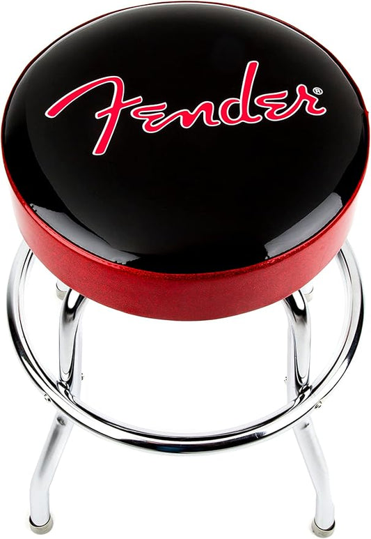 Fender Red Sparkle Logo Swivel Barstool, Great Gifts for Dad, with 1 Year Limited Warranty, Simple Assembly, Black/Black, 24"