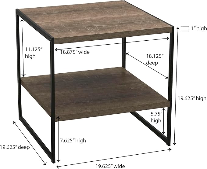 Household Essentials Square Wooden Side Table/End Table With Storage Shelf, Ashwood