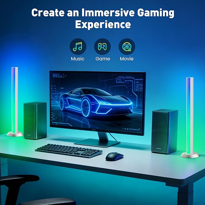 TJOY Smart Wi-Fi Light Bars, Work with Alexa &Google Assistant, Gaming Desk Lights with Music Sync&Scene Modes, RGB TV Light Bar, Ambient Lighting for Game, Atmosphere Decoration(2.4Ghz WiFi only)