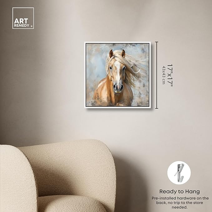 Art Remedy Rustic Rider Canvas Horse Wall Art, White Frame, 16" x 16"