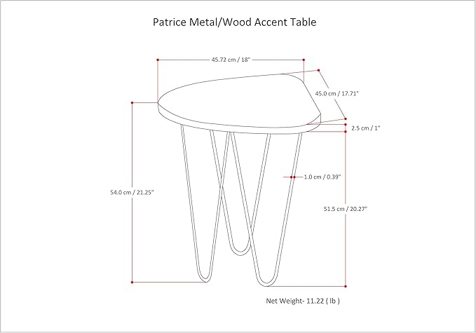 SIMPLIHOME Patrice Metal Table - 18 inch Wide Solid Wood and Metal Round Side Table in Natural and Gold, Mid-Century Modern Accent Table for Living Room or Bedroom with Hairpin Legs
