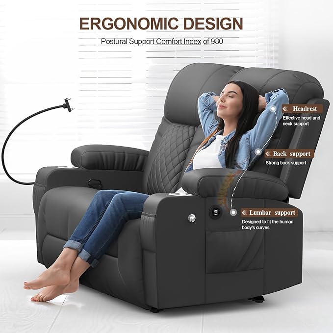 FURNIMAT Loveseat Recliner Sofa Set with 2+1 Pieces in Living Room, 2 Seater Reclining Loveseat Leather, 1 Recliner Chair with 360 Degree Swivel Single Sofa Seat