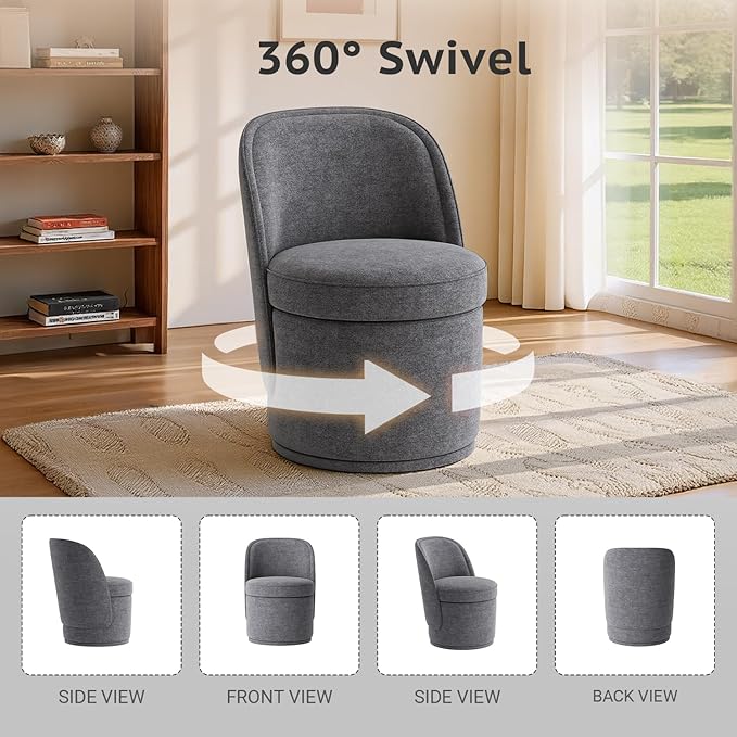 Swivel Accent Chair, 360° Swivel Chair with Hidden Storage, Modern Small Barrel Swivel Armchair for Living Room/Bedroom, Darkgrey