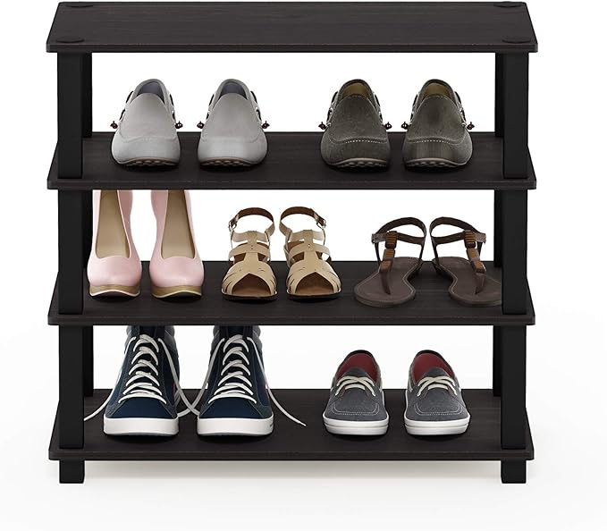 Furinno Turn-S-Tube 4-Tier Shoe Rack, Espresso/Black