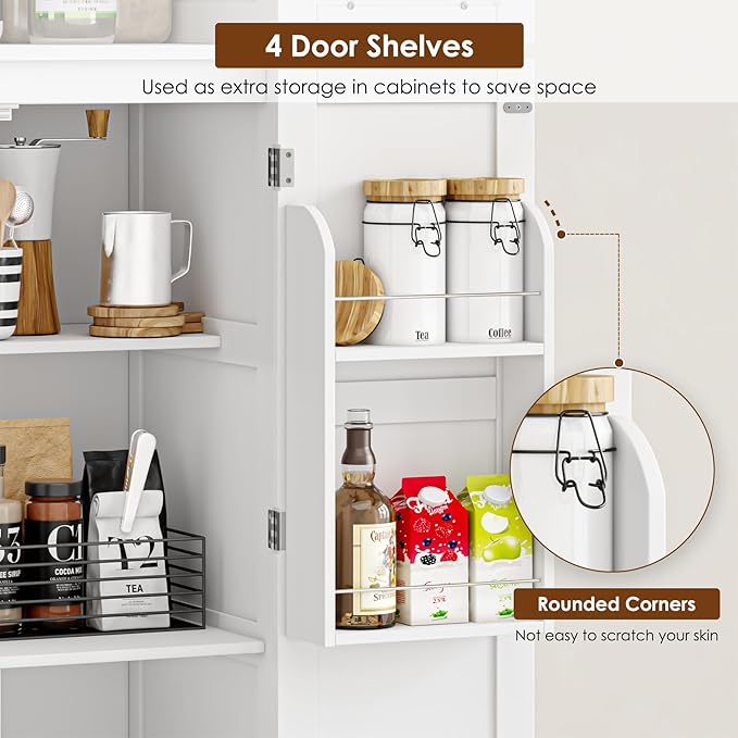Tall Kitchen Pantry, 67-Inch High Freestanding Tall Cupboard Storage Cabinet with Glass Doors and Shelves, Modern Food Pantry Cabinet Cupboard White for Kitchen, Dining Room, Home bar
