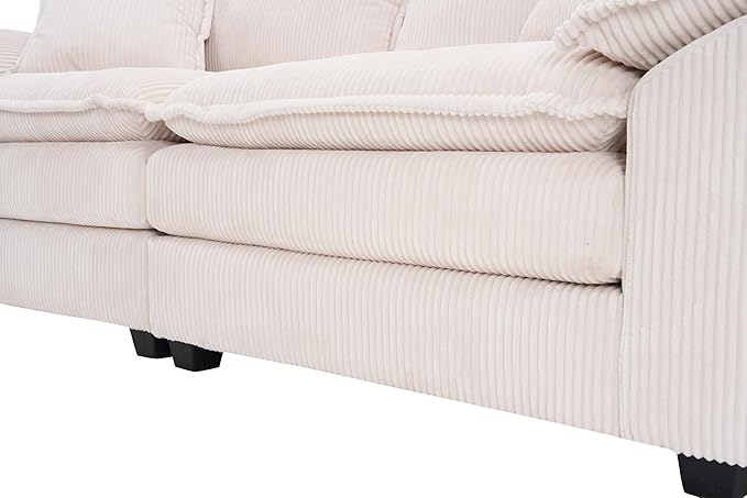 Modular Loveseat Sectional Sofa, 84.6" Corduroy Comfy Sectional Couches for Living Room, 3-Seater Cloud Couches with Movable Ottomans, Flexible Combination Modern Deep Seat Sofa | Thickness Cushions, Solid Wood Frame, Pillow-top Armrest