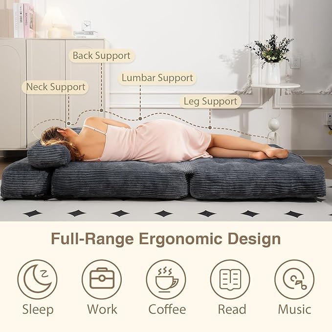 Folding Sofa Bed, Folding Chair Bed with Pillow, Convertible Lazy Sofa Bed with High-Density Support Foam, Fold Out Chair for Small Spaces Living Room Bedroom, Dark Grey