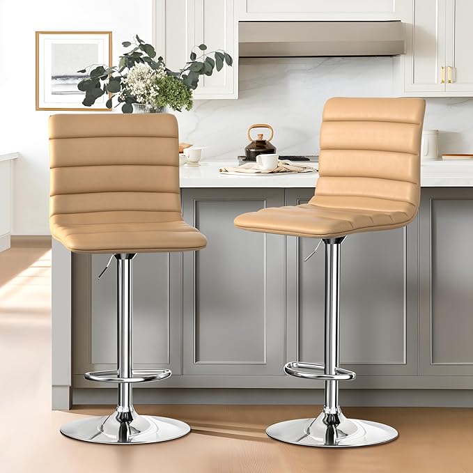 NicBex Swivel Bar Stools Modern PU Leather Adjustable Barstools, Kitchen Island Counter Bar Stools Set of 2, (Sand Color)