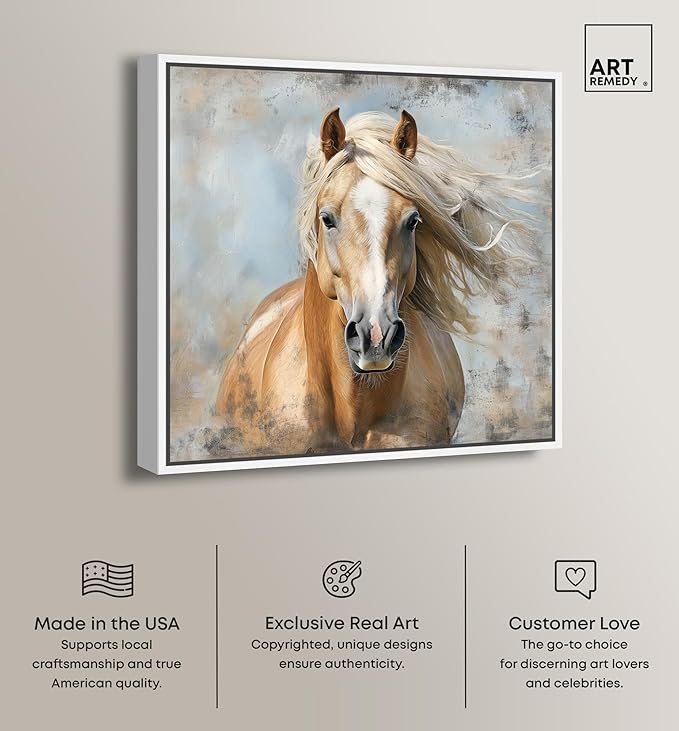 Art Remedy Rustic Rider Canvas Horse Wall Art, White Frame, 40" x 40"