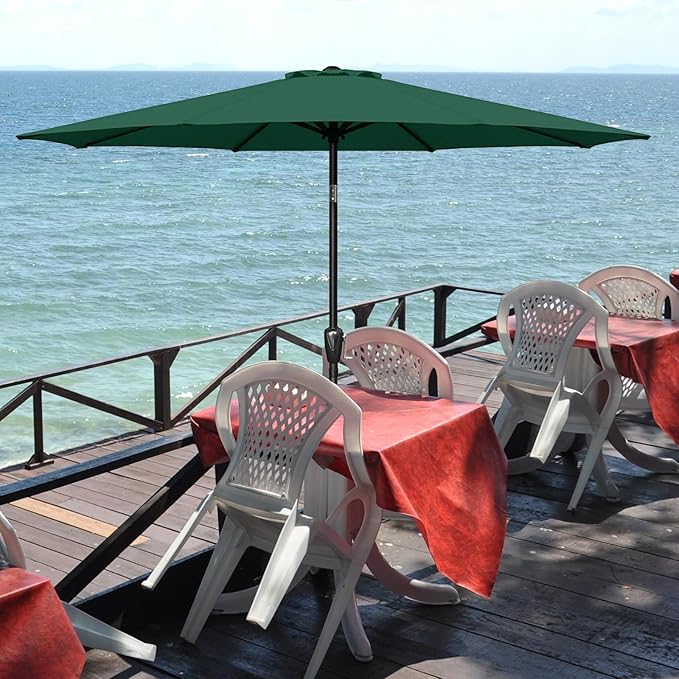 YSSOA 2 Pack 7.5' Patio Umbrella Outdoor Table Market Yard Umbrella with 6 Sturdy Ribs, Green