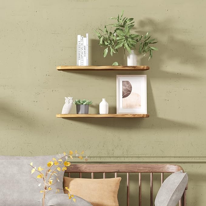 WELLAND 24 Inch Cedar Natural Edge Floating Shelf Set of 2 Rustic Solid Cedar Wood Floating Shelves Wall Mounted for Living Room, Bedroom, Kitchen, Bathroom, Home Office, Entryway