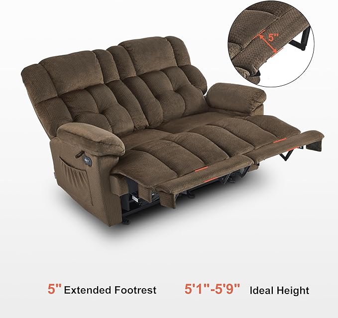 MCombo 58.7" Zero Gravity Power Loveseat Recliner with Heat and Vibration Massage, Reclining Loveseat Sofa with USB Ports for Living Room, Fabric 6237 (Dark Brown)