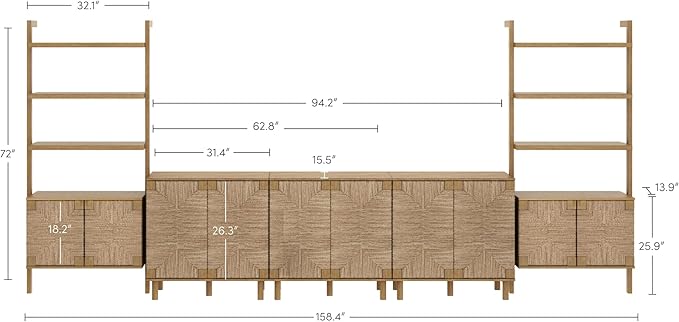 Nathan James Beacon Bohemian TV Stand, TV Wall Unit with Shelves and Accent Storage Cabinet with Solid Wood Legs and Seagrass Door Fronts, Light Brown
