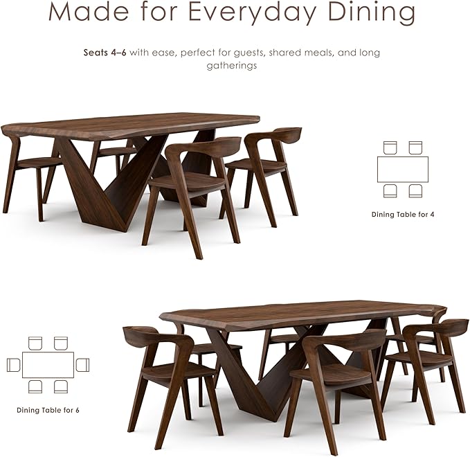 Furniture of America Nazaen III 82.5" Mid-Century Modern Solid Wood Live Edge Dining Table with Steel Support, Walnut Finish, Seats 6–8