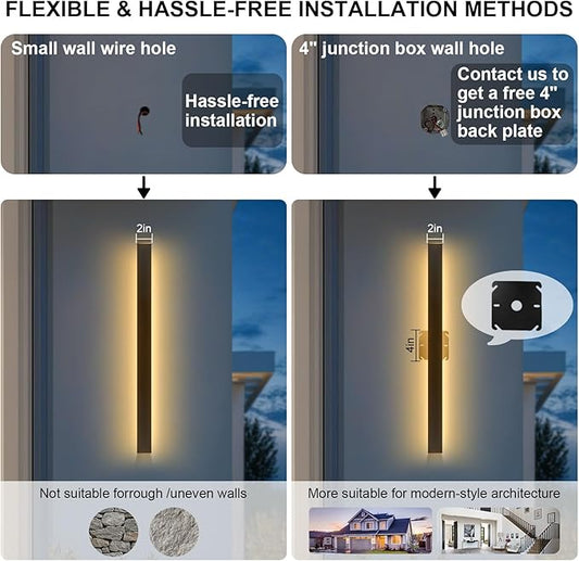 Porch Lights Outdoor Set of 2,59 Inch Outdoor Wall Lights,3000K Warm Light Linear Wall Lights,45W Wall Mount Exterior Light Fixture for House,Garage