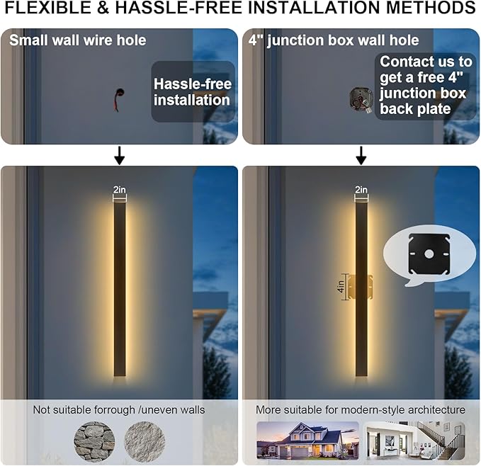 31.5 Inch Long Outdoor Modern Wall Light, 3000K Warm Light Outdoor Wall Sconce, Waterproof Ip65 Linear Wall Sconce Lamps, 24W Rectangular Wall Light Fixture for Front Porch Garage Bedroom