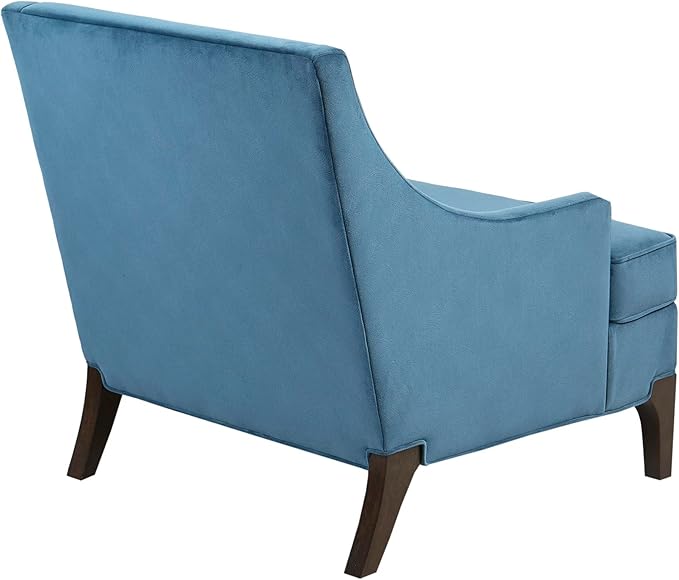 Martha Stewart Anna Upholstered Accent Chair, Removable Lumbar Pillow Support, Square Arm, Jacqard Fabric, Chic Modern Wide Cushion Seat Bedroom Lounge Comfy, Blue, 30.75" W x 32.25" D x 32.5" H
