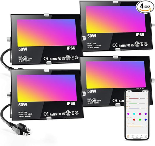 ChangM LED Flood Light Outdoor 500W Equivalent,Bluetooth RGB Flood Lights with APP Control, DIY Scenes,IP66 Waterprooof,Timing,Warm White 2700K Color Uplight