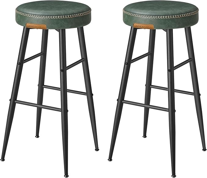 VASAGLE EKHO Collection - Bar Stools Set of 2, Bar Height Bar Stools, Kitchen Counter Stools, Mid-Century Modern Backless Counter Stools, 30-Inch Tall, Kitchen Island Home Bar, Forest Green
