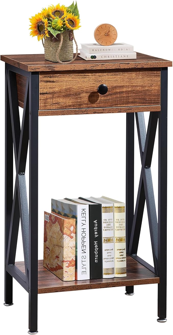 VECELO Modern Nightstand Set 2,27.6 Inch Tall Bedside Table with Drawer and Storage Shelf,Solid Wood Night Stand Bedroom Furniture for Living Room, Bedroom, Entryway