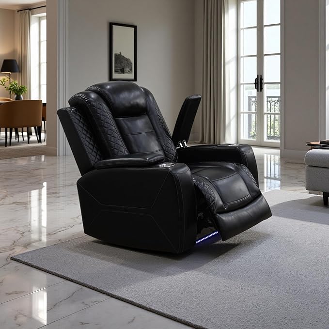 A Ainehome Living Room Furniture Power Recliner Sectional Sofa Set, Power Reclining Sectional Couch, Adjustable Sofa, Loveseat and Chair with USB Chargers/Storage Console for Living Room(B-Black)