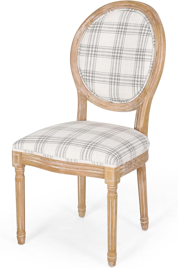 Phinnaeus Dining Chairs - Wood - Gray Plaid/Light Beige (Set of 2)